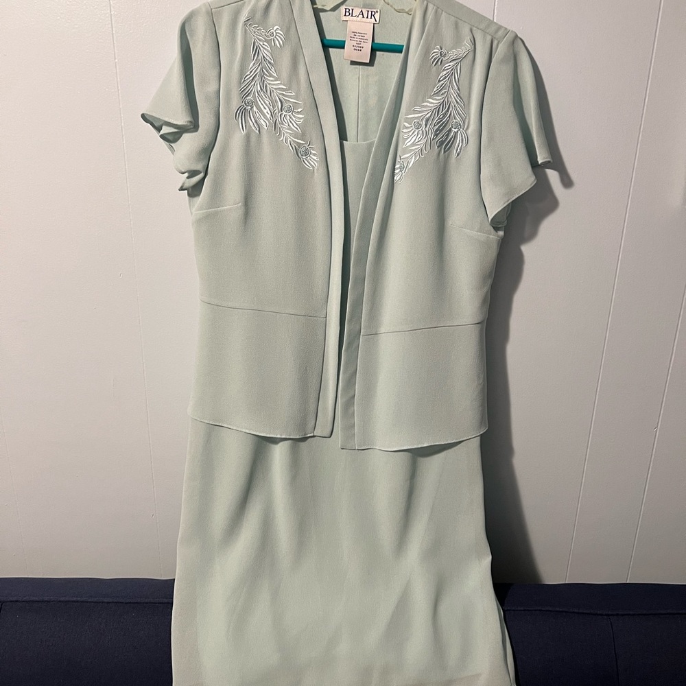 Blair teal/green mid length dress with coverup. Size 10